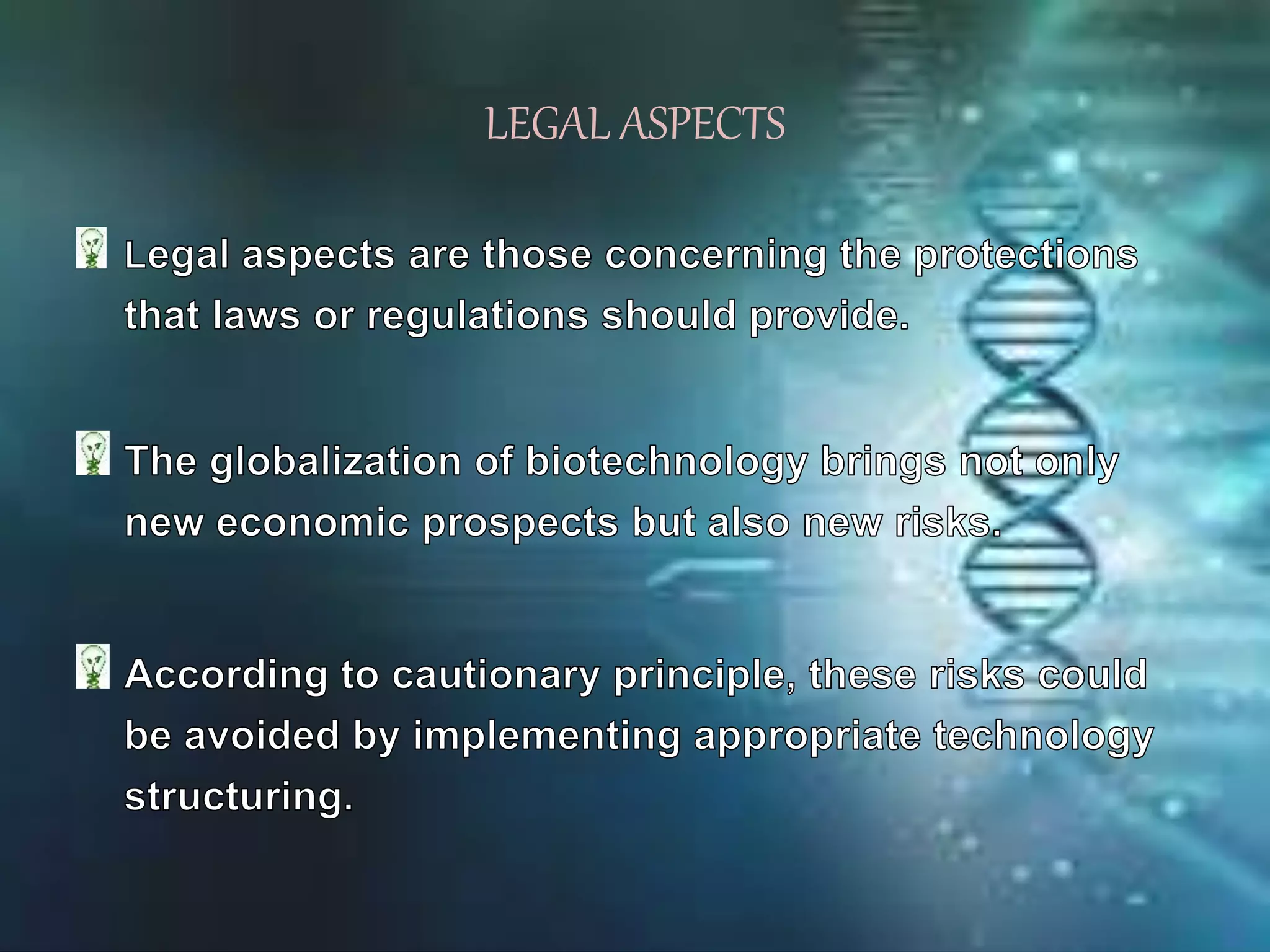 LEGAL , SOCIAL AND ETHICAL ASPECTS OF BIOTECHNOLOGY | PPTX