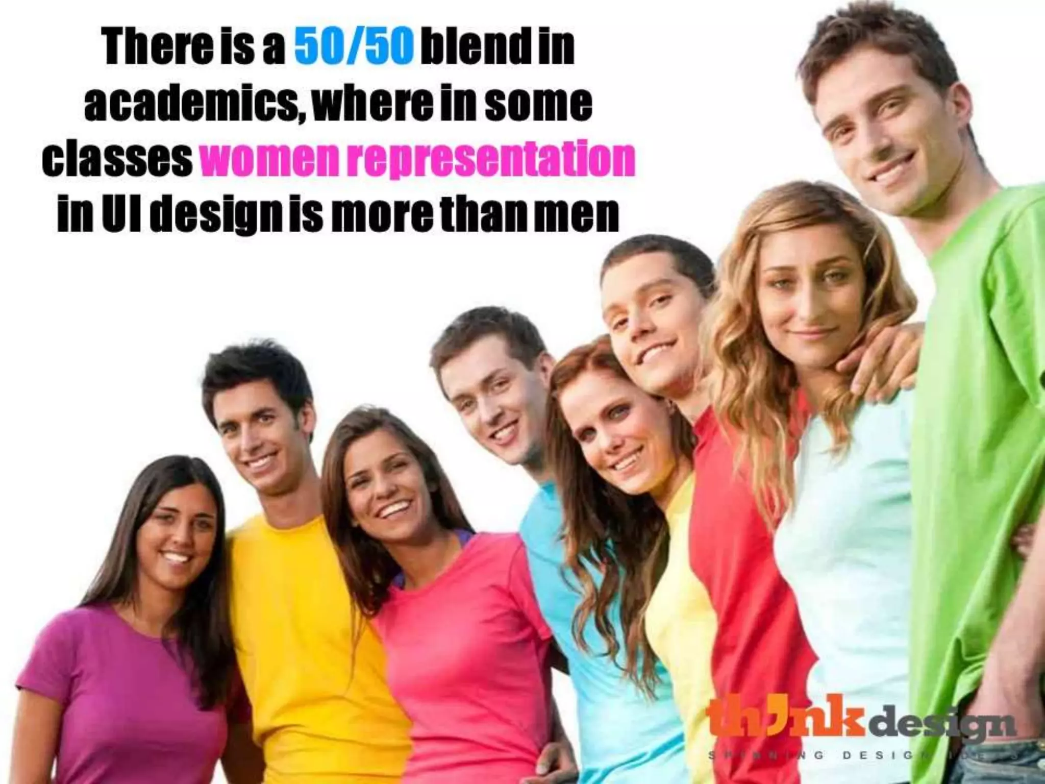 There is a 50/50 blend in academics,
where in some classes women
representation in UI design is more
than men
 