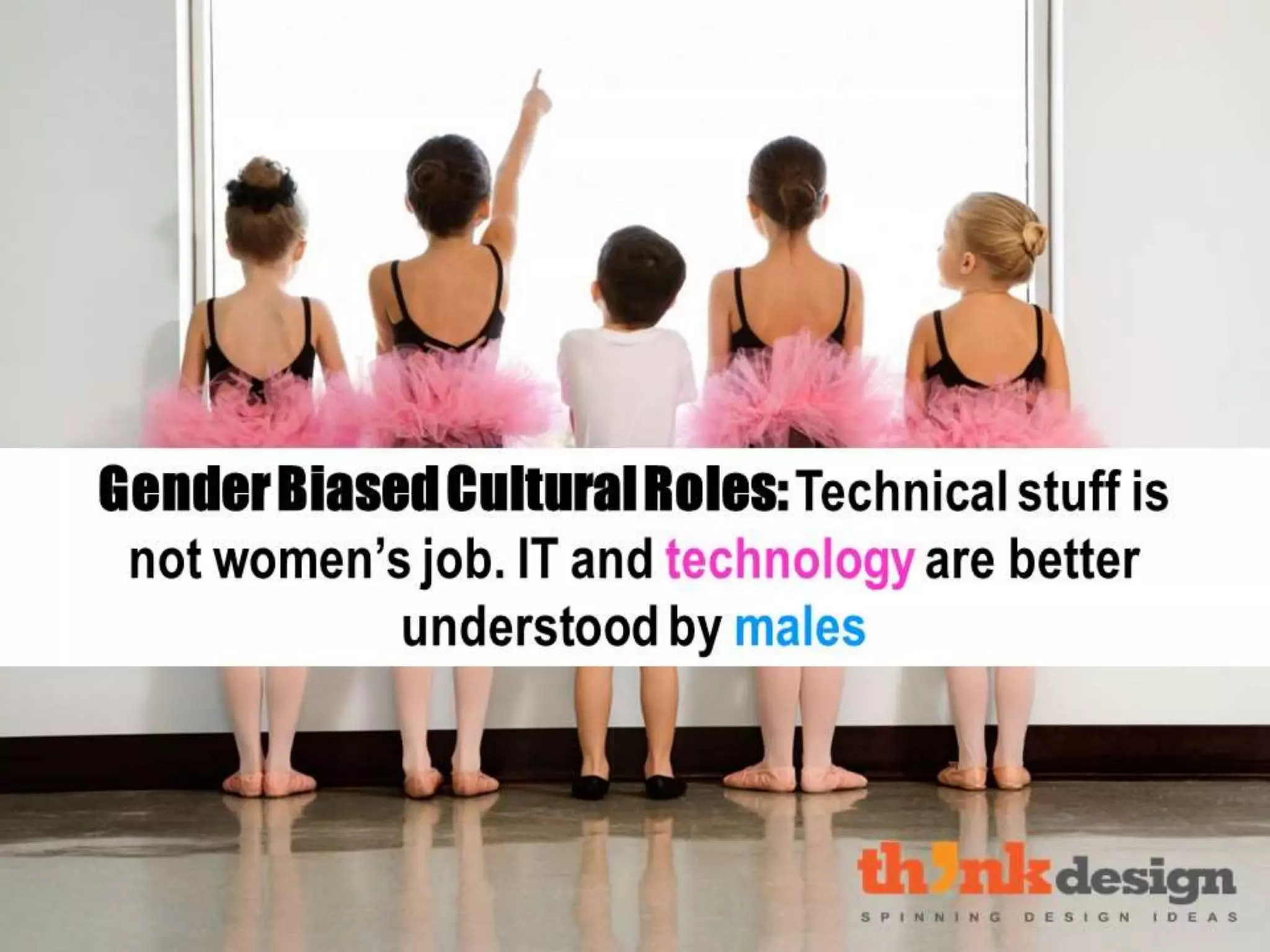 Gender Biased Cultural Roles:
Technical stuff is not women’s job. IT
and technology are better
understood by males
 