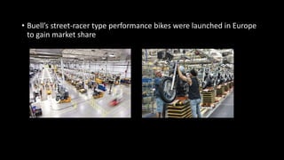 • Buell’s street-racer type performance bikes were launched in Europe
to gain market share
 