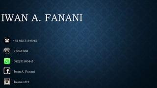 IWAN A. FANANI
+62 822 319 0045
7E851BB4
082231900445
Iwan A. Fanani
Iwanamf19
 