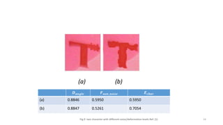 (a) (b)
Fig.9 two character with different noise/deformation levels Ref. (1) 14
𝑫 𝒂𝒏𝒈𝒍𝒆 𝑭 𝒏𝒐𝒏_𝒏𝒐𝒊𝒔𝒆 𝑬 𝒄𝒉𝒂𝒓
(a) 0.8846 0.5950 0.5950
(b) 0.8847 0.5261 0.7054
 
