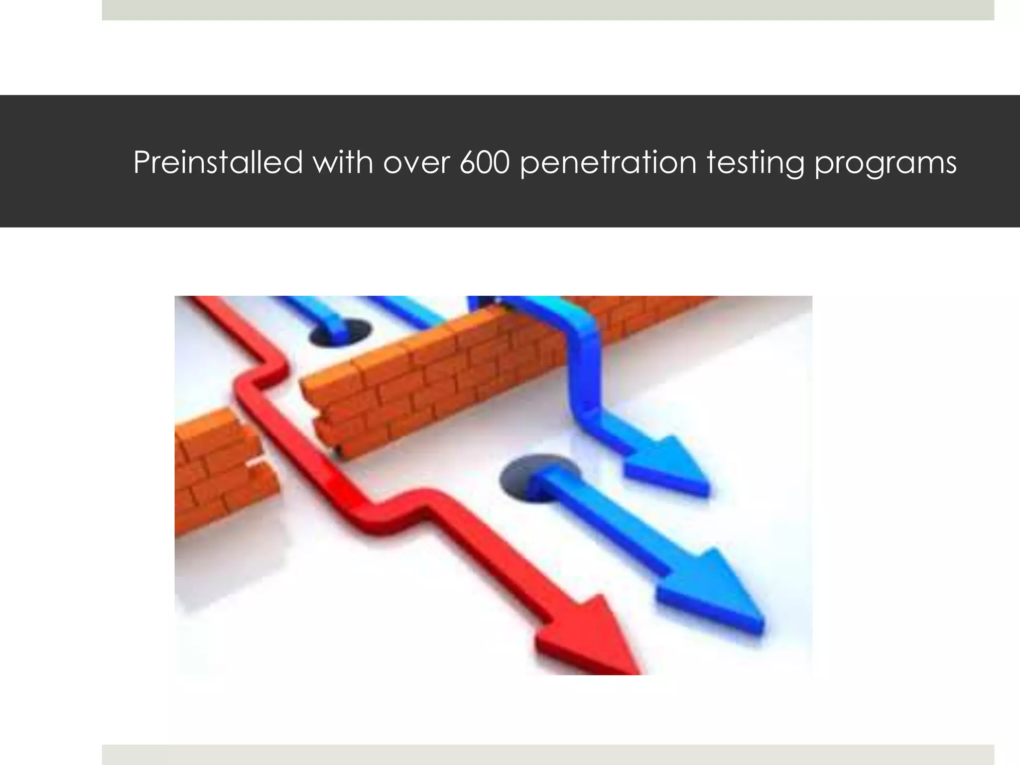 Preinstalled with over 600 penetration testing programs
 