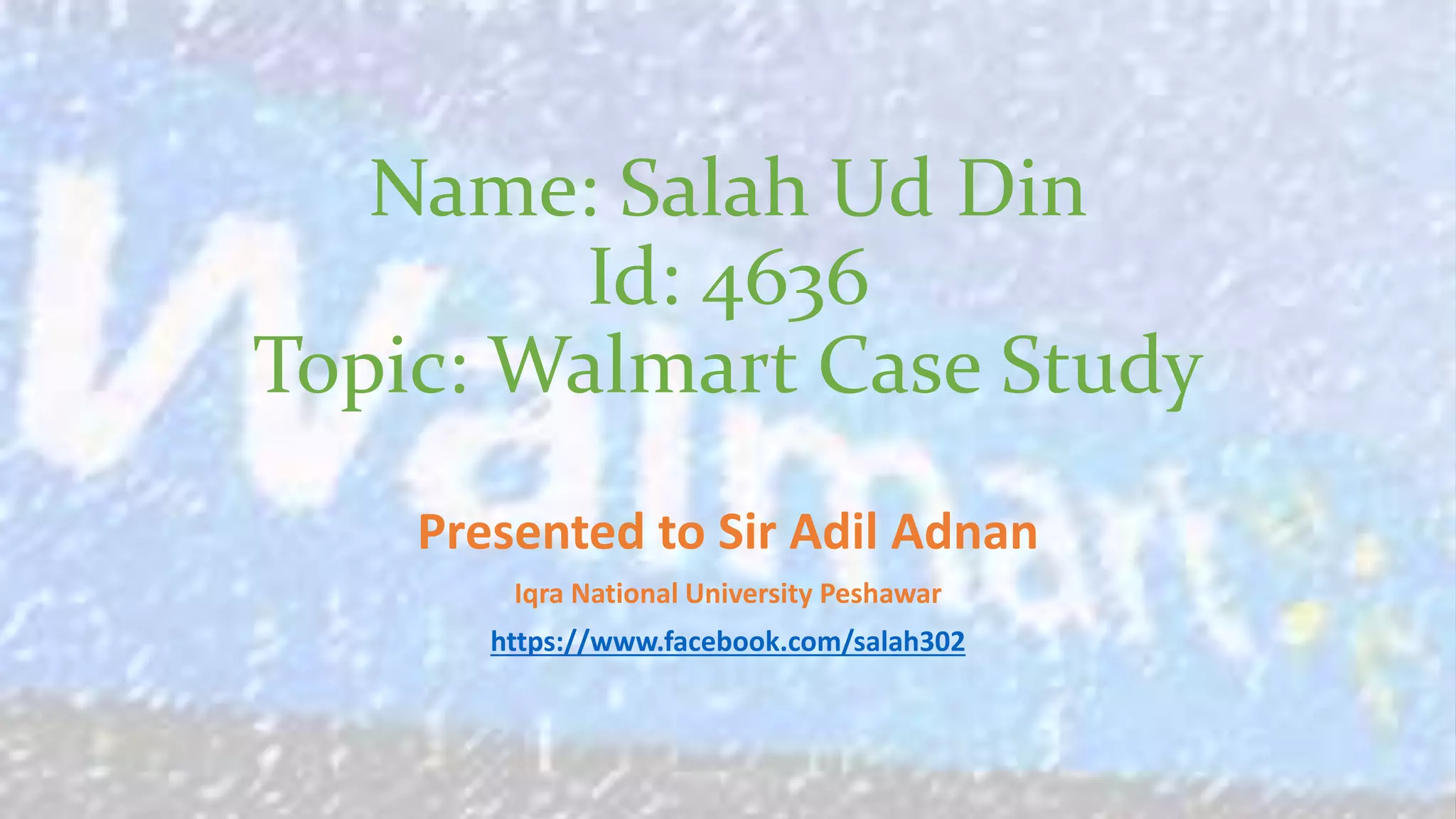 Walmart Supply Chain Management ( Case study) PPT