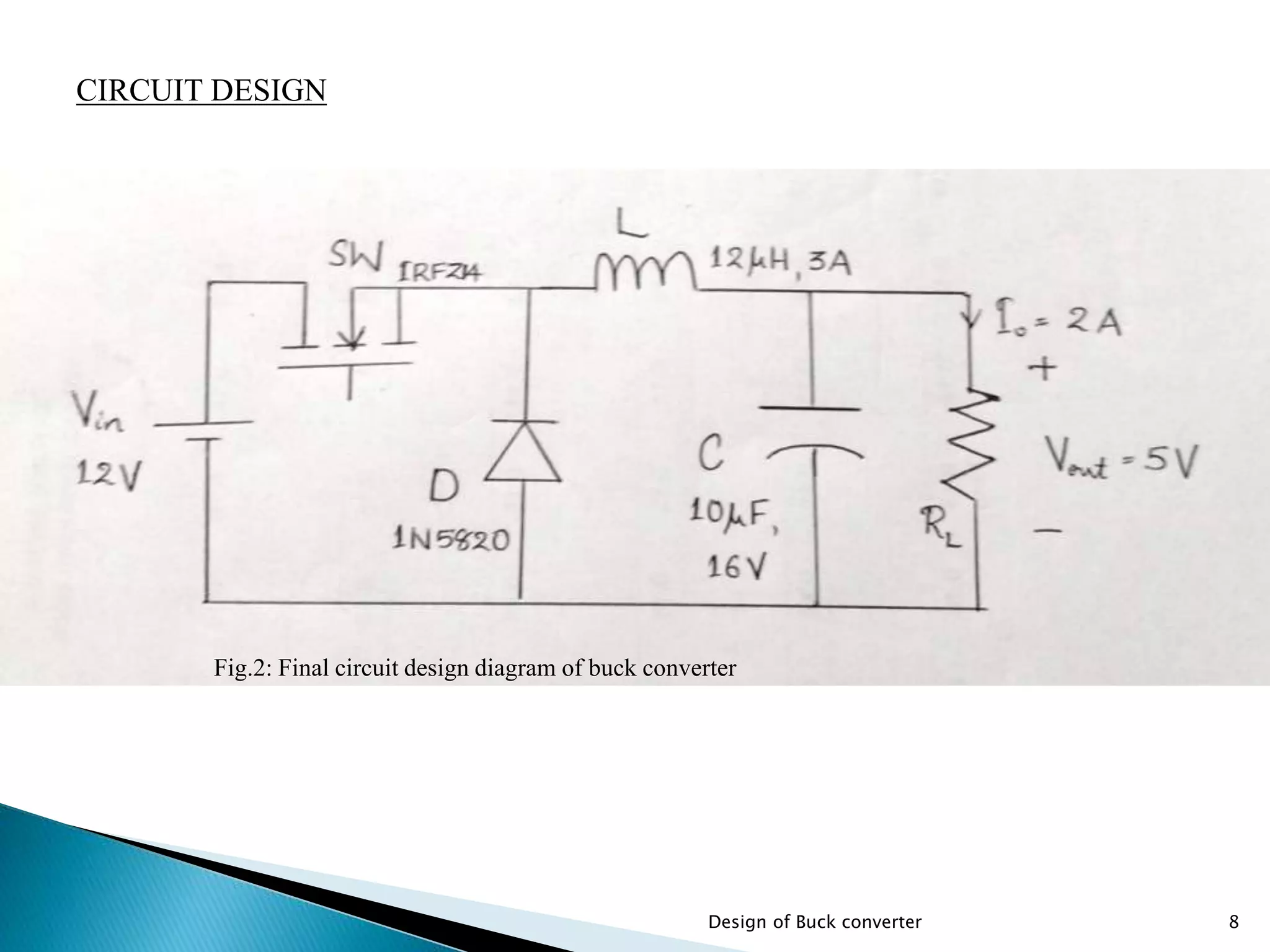 CIRCUIT DESIGN
8Design of Buck converter
Fig.2: Final circuit design diagram of buck converter
 