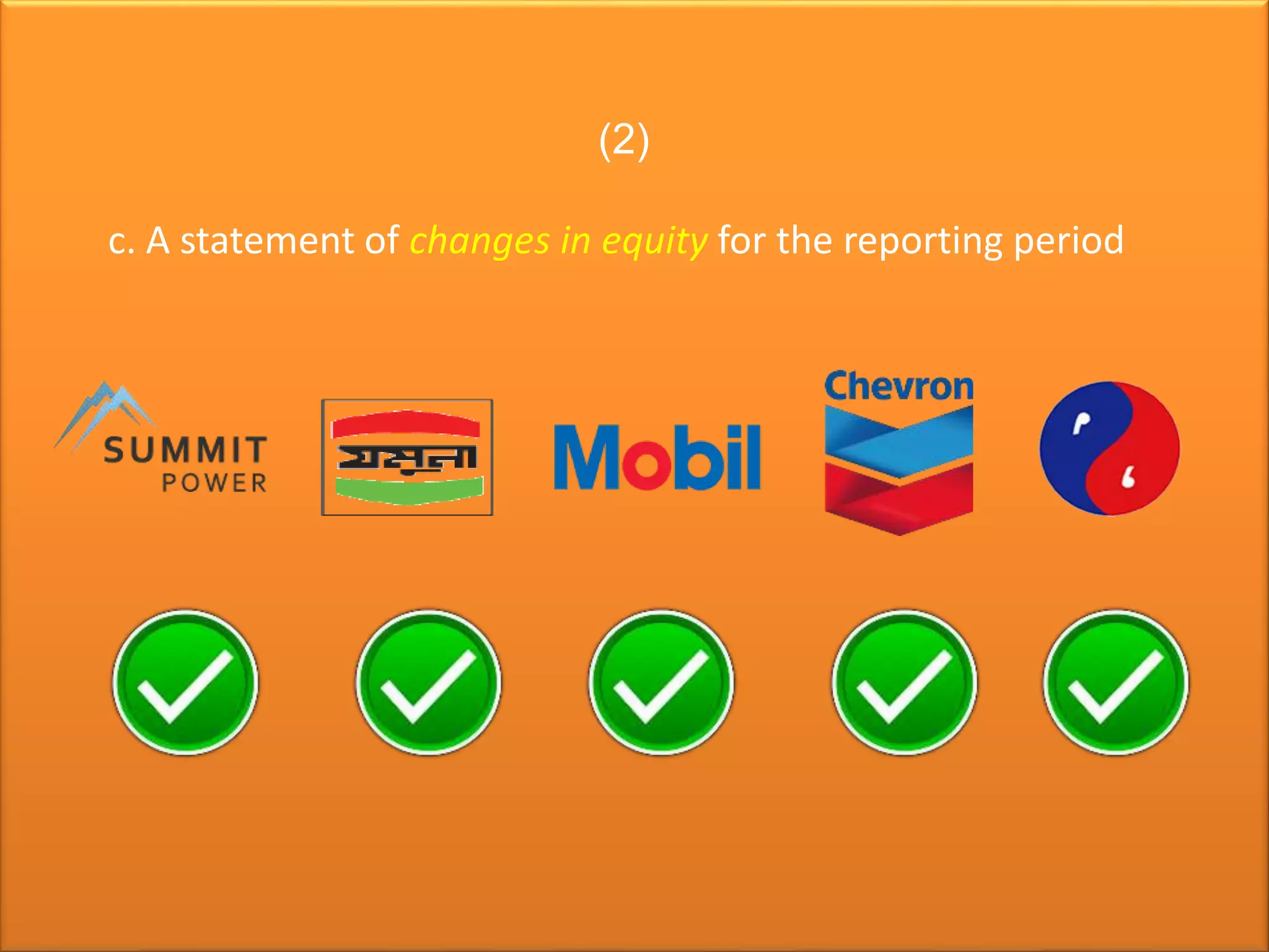 (2)
c. A statement of changes in equity for the reporting period
 