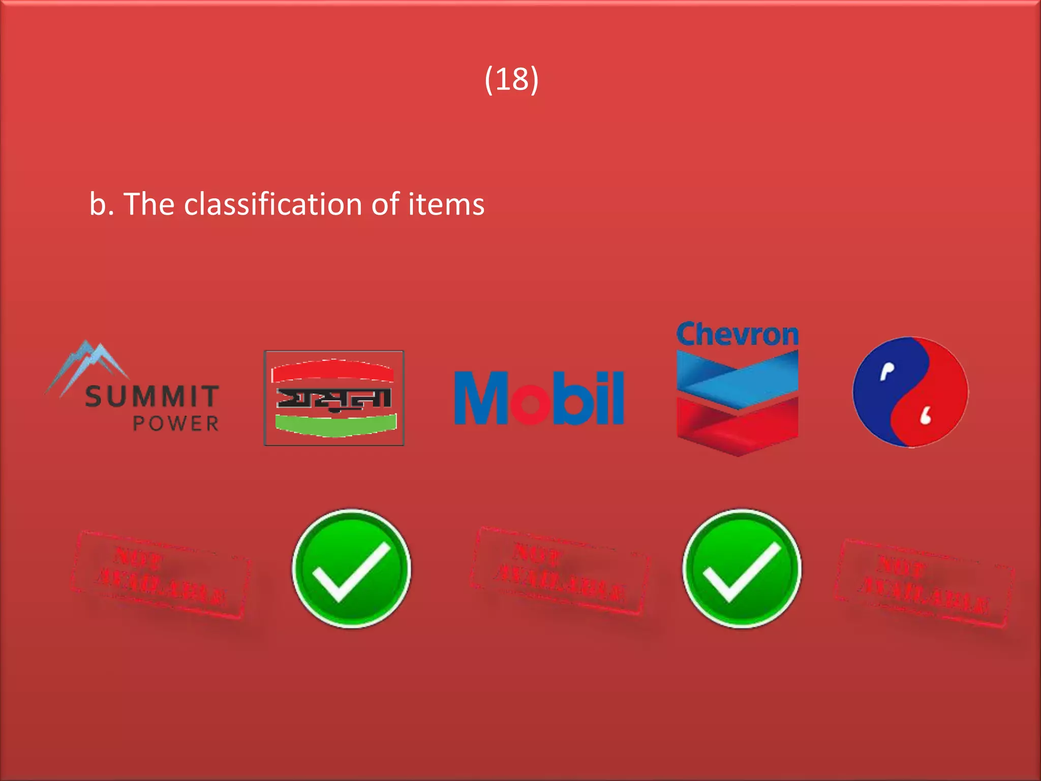 (18)
b. The classification of items
 