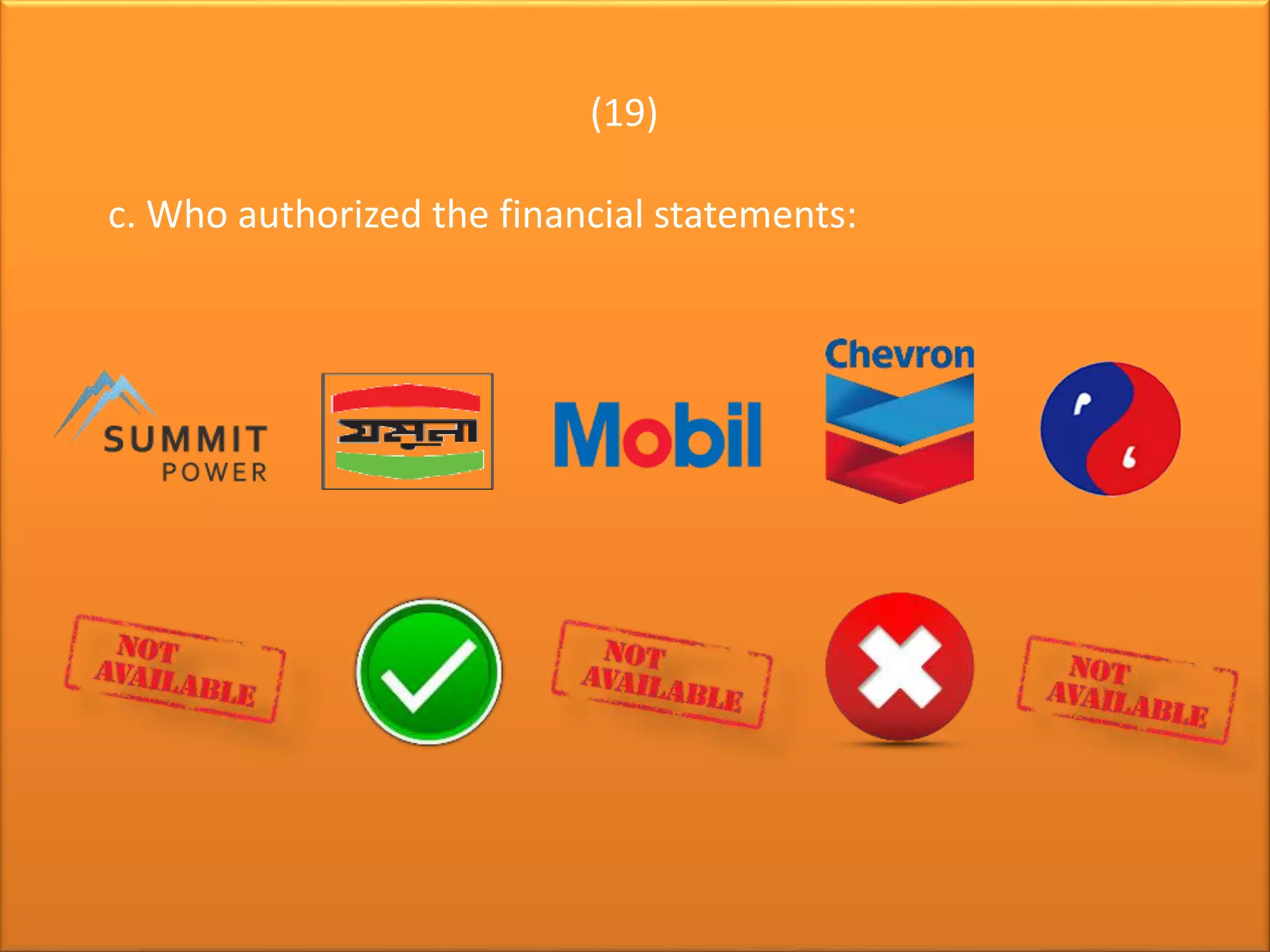 (19)
c. Who authorized the financial statements:
 
