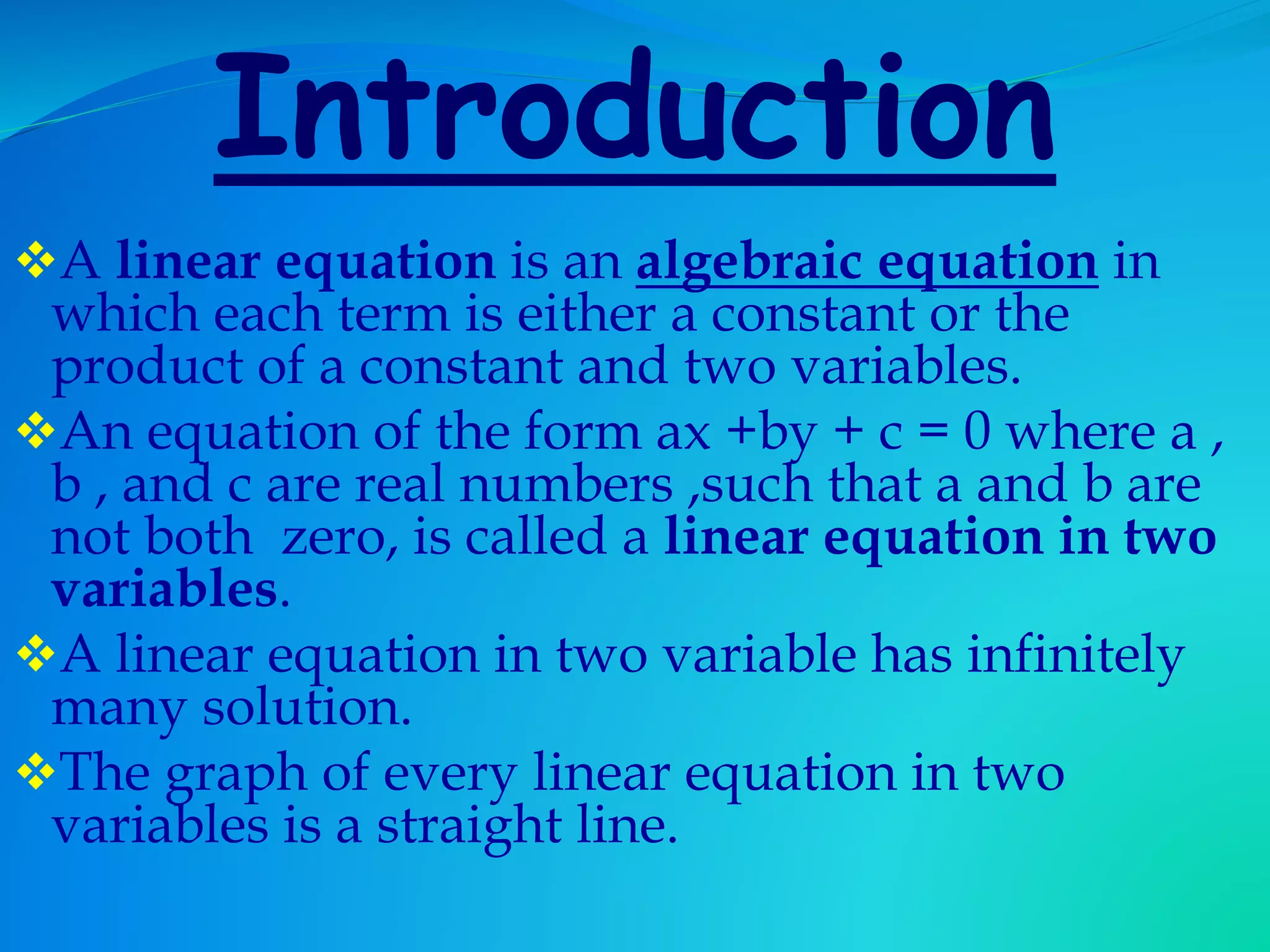 LINEAR EQUATION IN TWO VARIABLES | PPT