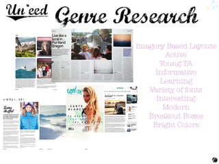 Imagery Based Layouts
Active
Young TA
Informative 
Learning 
Variety of fonts
Interesting
Modern 
Breakout Boxes
Bright Colors

 