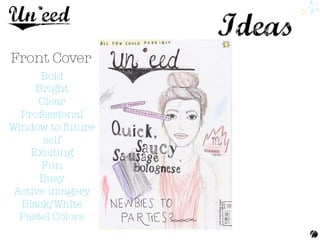 Front Cover
Bold
Bright
Clear
Professional
Window to future
self
Exciting 
Fun 
Busy 
Active imagery
Black/White
Pastel Colors

 