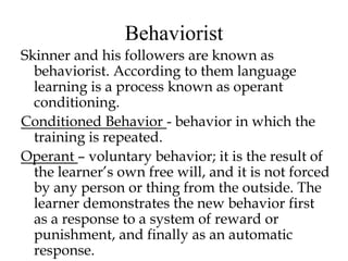Mentalist and Behaviorist Theory of SLA | PPT