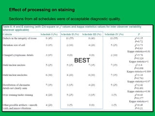 Effect of processing on staining
Sections from all schedules were of acceptable diagnostic quality.
BEST
 