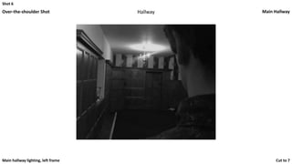 Shot 6
Over-the-shoulder Shot Hallway Main Hallway
Cut to 7Main hallway lighting, left frame