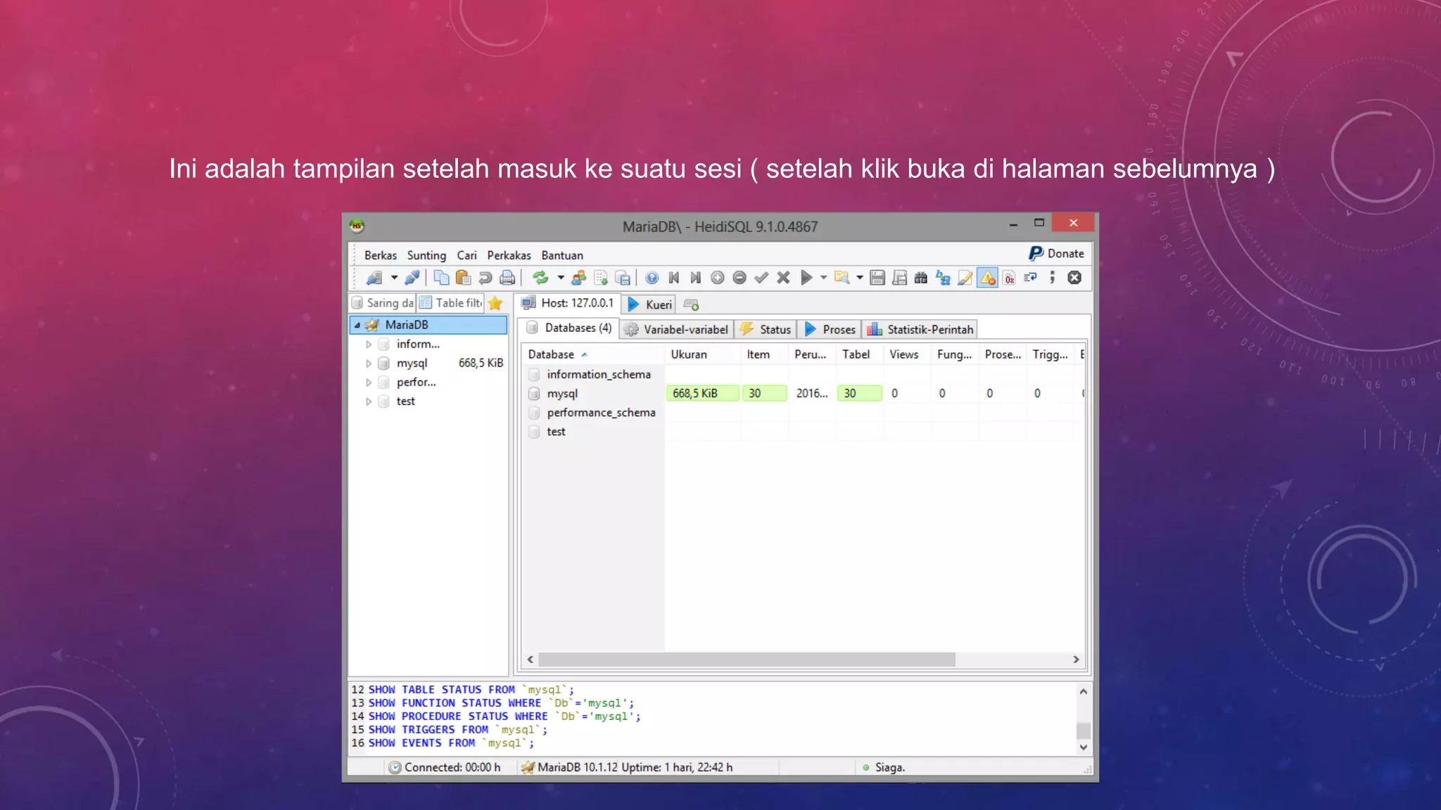 Ini adalah tampilan setelah masuk ke suatu sesi ( setelah klik buka di halaman sebelumnya )
 