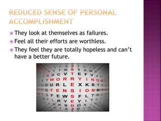  They look at themselves as failures.
 Feel all their efforts are worthless.
 They feel they are totally hopeless and can’t
have a better future.
 