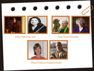 Esther Kahn-Sue Ann Anne Tyng-Alexandra
Harriet Pattison-Nathaniel Kahn
 