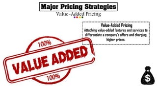 Major Pricing Strategies
Value-Added Pricing
Attaching value-added features and services to
differentiate a company’s offers and charging
higher prices.
Value-Added Pricing
 