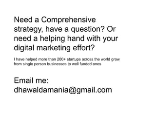 Need a Comprehensive
strategy, have a question? Or
need a helping hand with your
digital marketing effort?
I have helped m...