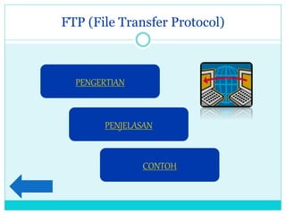 FTP (File Transfer Protocol)
PENGERTIAN
PENJELASAN
CONTOH
 