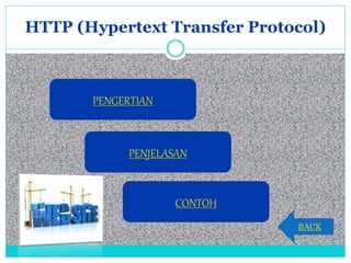 HTTP (Hypertext Transfer Protocol)
PENGERTIAN
PENJELASAN
CONTOH
BACK
 