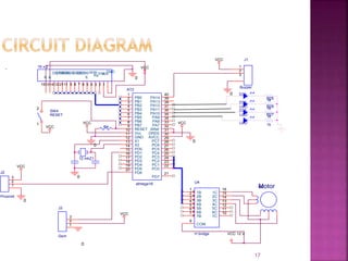 17
AT2
atmega16
PB0
1
PB1
2
PB2
3
PB3
4
PB4
5
PB5
6
PB6
7
PB7
8
RESET
9
Vcc
10
GND
11
X1
12
X2
13
PD0
14
PD1
15
PD2
16
PD3
17
PD4
18
PD5
19
PD6
20
PD7
21
PC0
22PC1
23PC2
24PC3
25PC4
26PC5
27PC6
28PC7
29AVCC
30GND2
31ARef
32PA7
33PA8
34PA9
35PA10
36PA11
37PA12
38PA13
39PA14
40
16 x 2
GND
1
Vcc
2
Vca
3
Rs
4
R/W
5
E
6
DB0
7
DB1
8
DB2
9
DB
1
DB
11
DB5
12
DB6
13
DB7
14
A
15
K
16
12 mhZ1
R4
SW4
RESET
1
2
VCC
0
0
0
VCC
VCC
VCC
0
J1
Buzzer
1
2
3
VCC
0
U4
H bridge
1B
1
2B
2
3B
3
4B
4
5B
5
6B
6
7B
7
1C
16
2C
15
3C
14
4C
13
5C
12
6C
11
7C
10
COM
9
M2Motor
VCC 12 V
J2
Proximit
1
2
3
0
VCC
J3
Gsm
1
2
3
VCC
0
D30
LED
R25
1kLED
1k
D32
R27
1k
D33
LED
R28
1k
 