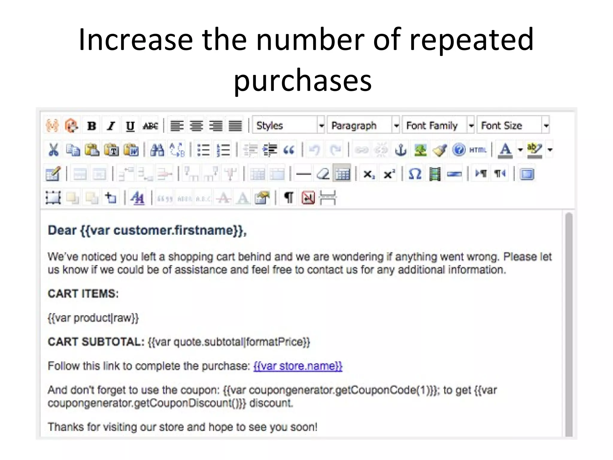 Increase the number of repeated
purchases
 