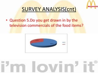 SURVEY ANALYSIS(cnt)
• Question 5.Do you get drawn in by the
television commercials of the food items?
 