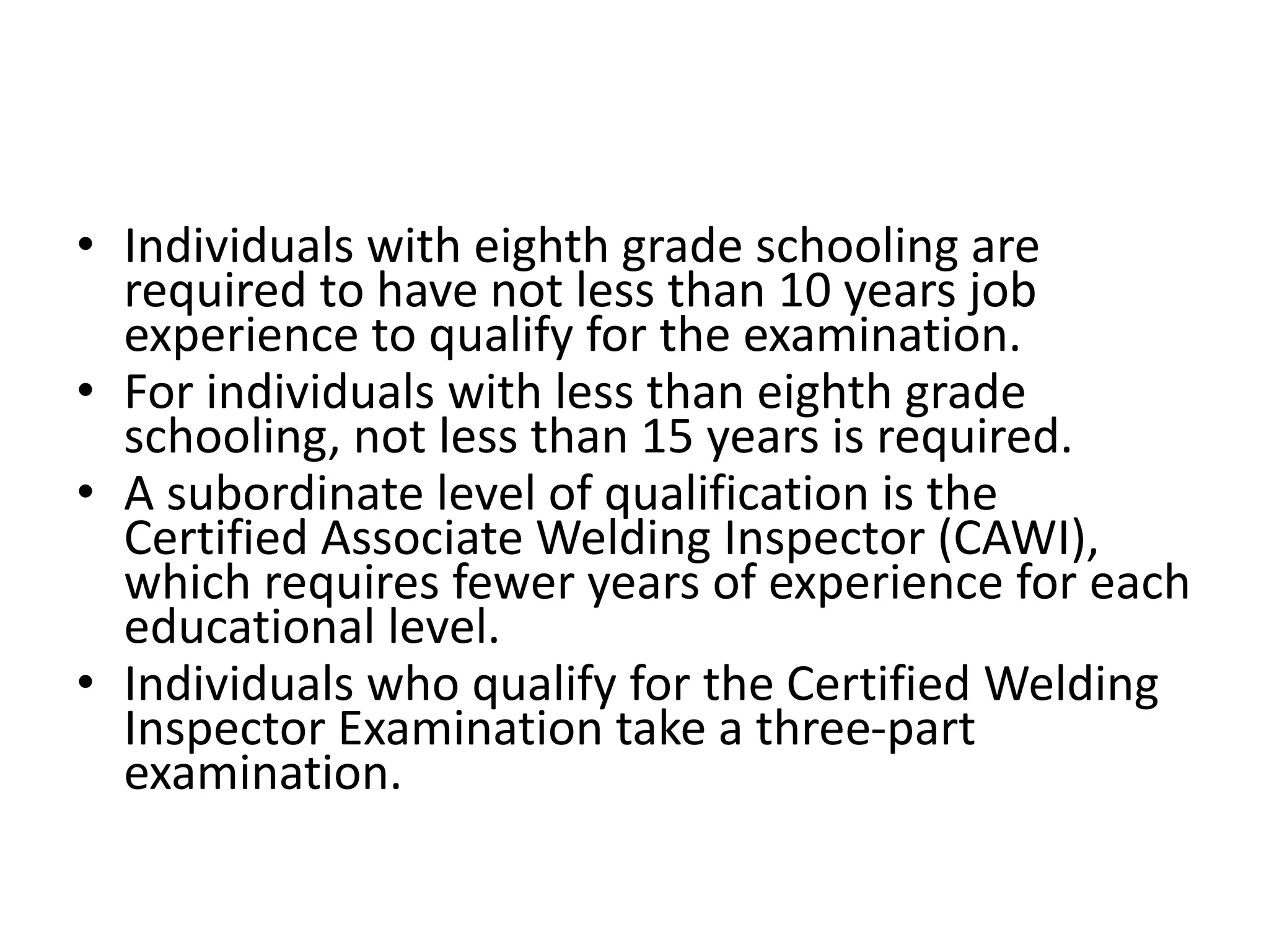 American Welding Society (AWS) Certifications for WELDING INSPECTOR WELDING ENGINEER EDUCATION PPT
