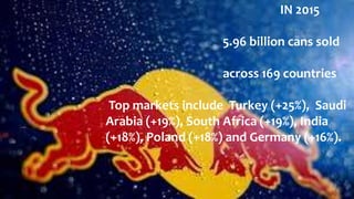 IN 2015
5.96 billion cans sold
across 169 countries
Top markets include Turkey (+25%), Saudi
Arabia (+19%), South Africa (+19%), India
(+18%), Poland (+18%) and Germany (+16%).
 