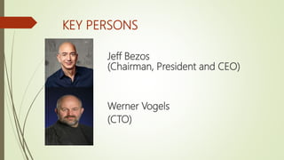 KEY PERSONS
Jeff Bezos
(Chairman, President and CEO)
Werner Vogels
(CTO)
 