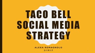 TACO BELL
SOCIAL MEDIA
STRATEGY
A L E X A R O M A G N O L O
2 / 1 9 / 1 7 1
 