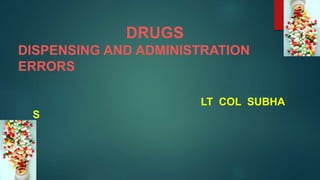 DRUGS
DISPENSING AND ADMINISTRATION
ERRORS
LT COL SUBHA
S
 