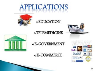 EDUCATION
TELEMEDICINE
E-GOVERNMENT
E-COMMERCE
22
 