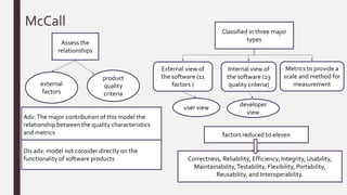 This study intends to
■ Develop a formal method that can be used to compare and differentiate between software
quality models mathematically.
■ Help to avoid any contradictions that may occur during development.
■ help to define a standard basic for developing a software quality model.
■ The paper have the following:
– Section two: Quality Models Background
– Section three: Comparison Method
– Section four: CaseStudy
– Section Five: Result and Discussion
 