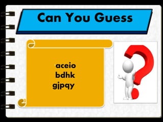 Can You Guess
‘aceio
bdhk
gjpqy
 
