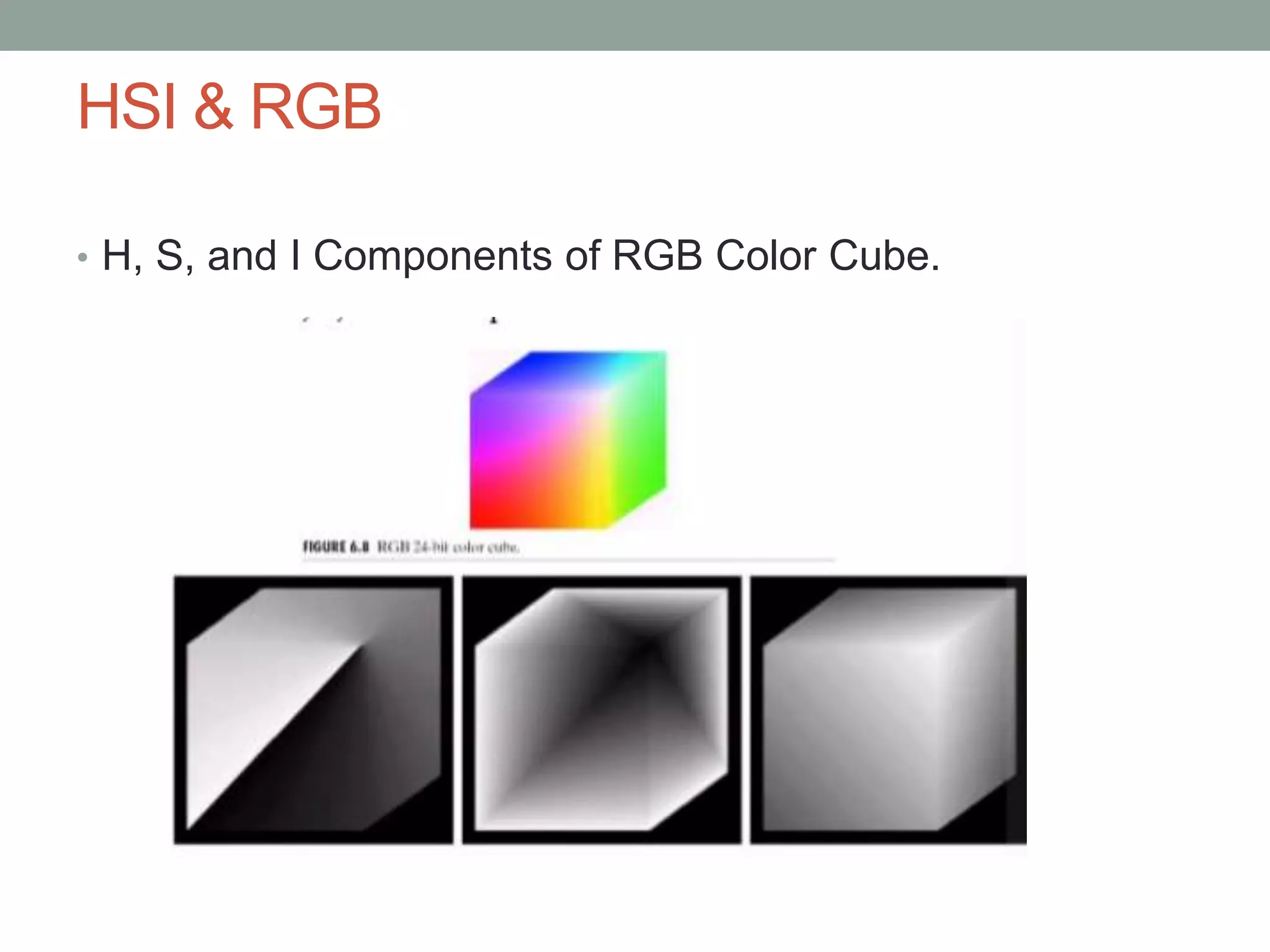 HSI & RGB
• H, S, and I Components of RGB Color Cube.
 