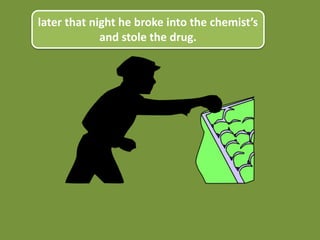 later that night he broke into the chemist’s
and stole the drug.
 