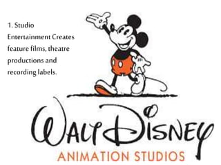 1. Studio
EntertainmentCreates
featurefilms,theatre
productions and
recording labels.
 