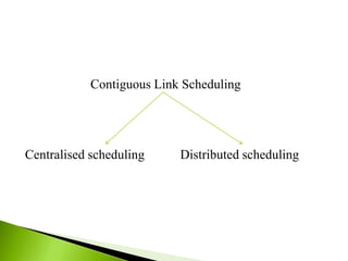 Contiguous Link Scheduling
Centralised scheduling Distributed scheduling
 