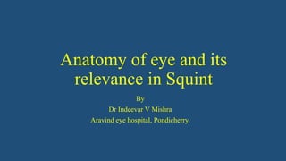 Anatomy of eye and its
relevance in Squint
By
Dr Indeevar V Mishra
Aravind eye hospital, Pondicherry.
 