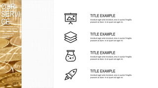 TITLE EXAMPLE
tincidunt eget ante tincidunt, eros in auctor fringilla
praesent at diam. In et quam est eget mi.
TITLE EXAMPLE
tincidunt eget ante tincidunt, eros in auctor fringilla
praesent at diam. In et quam est eget mi.
TITLE EXAMPLE
tincidunt eget ante tincidunt, eros in auctor fringilla
praesent at diam. In et quam est eget mi.
TITLE EXAMPLE
tincidunt eget ante tincidunt, eros in auctor fringilla
praesent at diam. In et quam est eget mi.
OUR
SERVI
CEThe outline
prepared by the
creative team of an
advertising agency
for the launching of
an advertising
campaign or
message.
 
