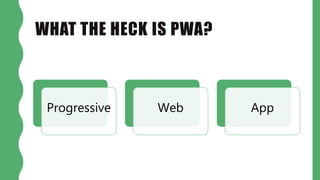 WHAT THE HECK IS PWA?
Progressive Web App
 