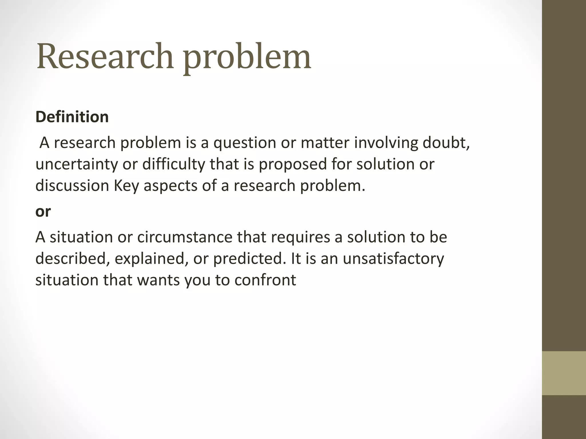 research problem AND its characteristics | PPTX | Education
