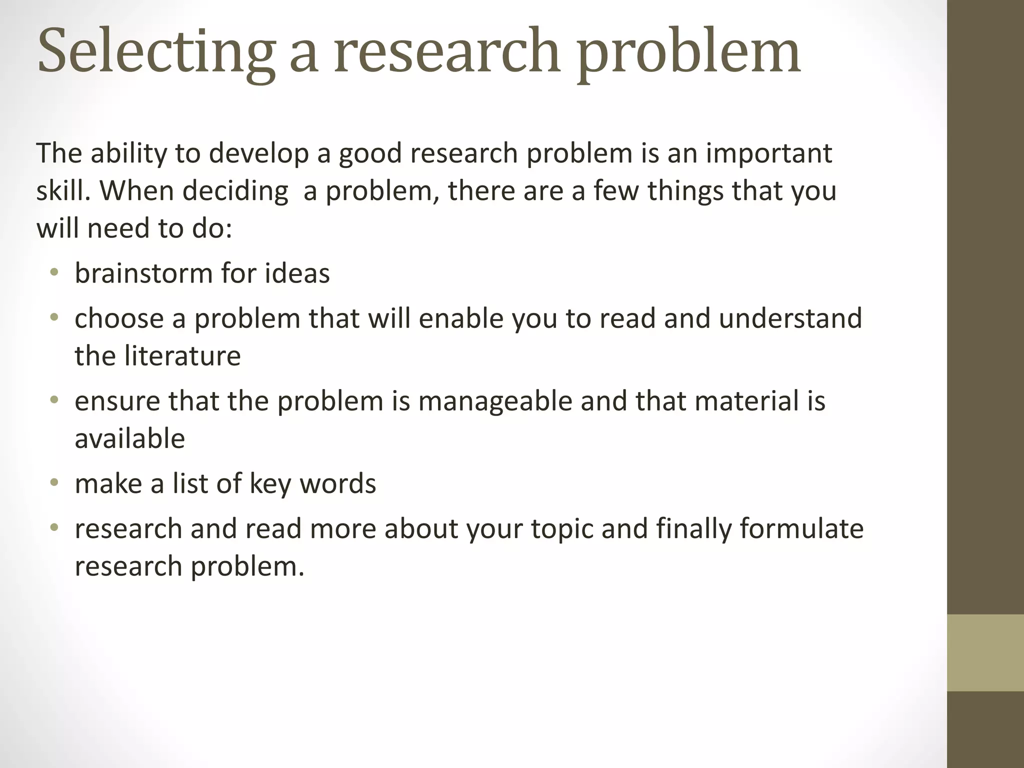research problem AND its characteristics | PPTX | Education