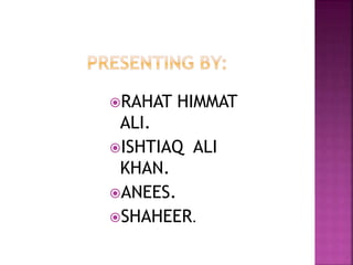 RAHAT HIMMAT
ALI.
ISHTIAQ ALI
KHAN.
ANEES.
SHAHEER.
 
