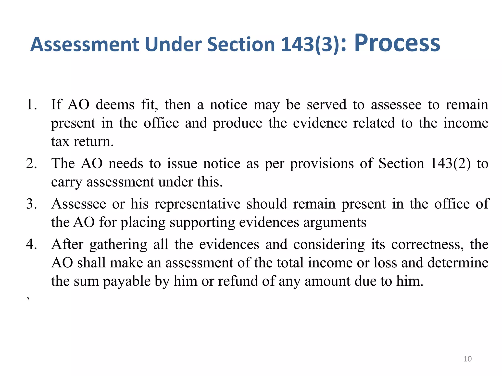Assessment Under section 143 PPT