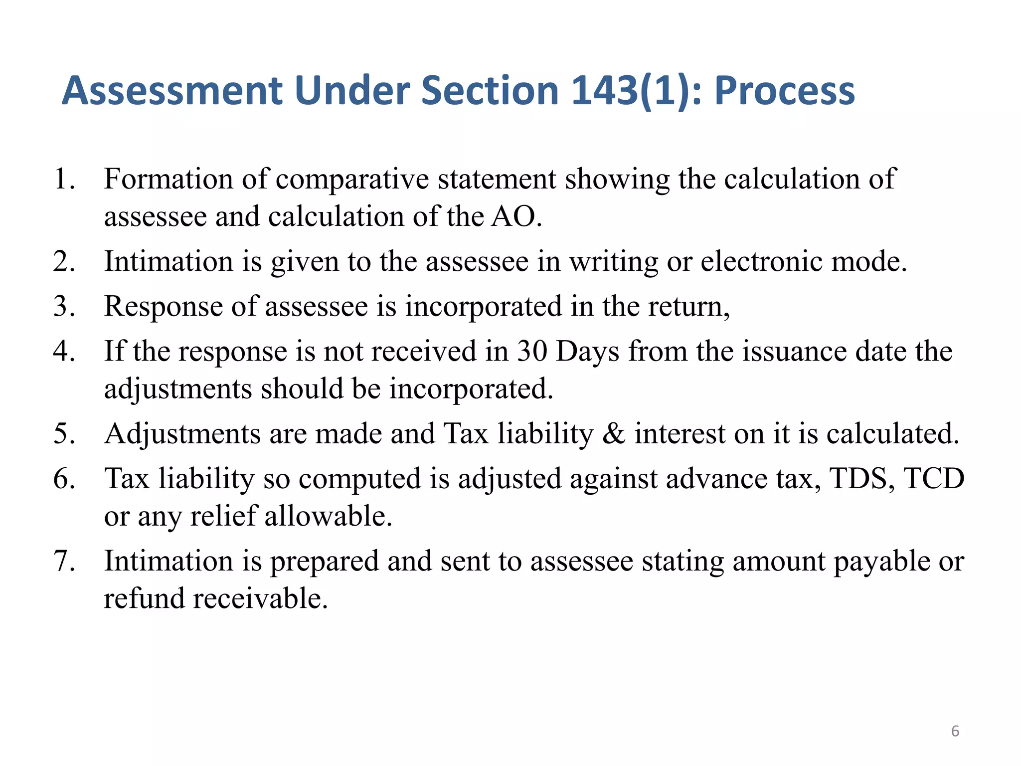 Assessment Under section 143 PPT