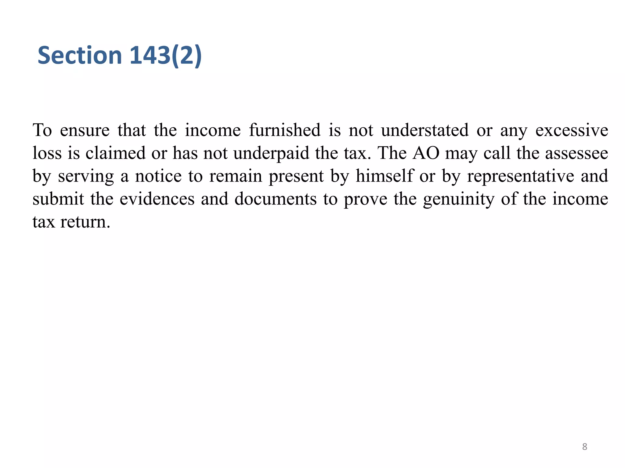 Assessment Under section 143 PPT