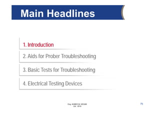 Eng. AHMED M. HEGAB
Oct. 2019
Main Headlines
1. Introduction
2. Aids for Prober Troubleshooting
3. Basic Tests for Troubleshooting
4. Electrical Testing Devices
75
 